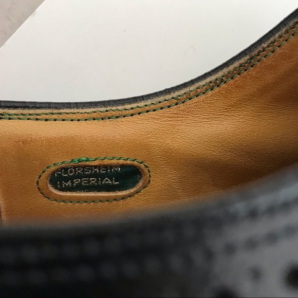 Vintage Florsheim Imperial Longwing Leather Wing Tip Black Mens Size 9D Shoes - Picture 11 of 15